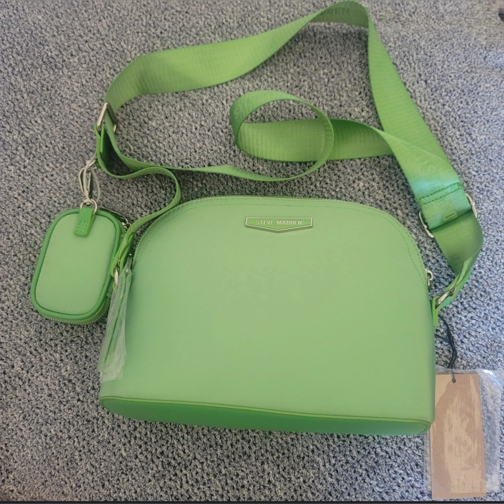 🎄STEVE MADDEN CROSSBODY Nylon Shoulder Bag W/ Air Pod Case,Logo Strap,Green